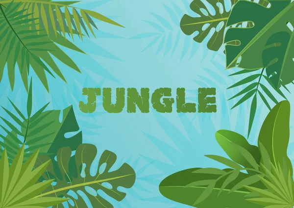 Banner de plantilla de vector tropical Ilustración. Plantas exóticas sobre fondo azul cielo, diseño de selva tropical con hojas tropicales . — Vector de stock