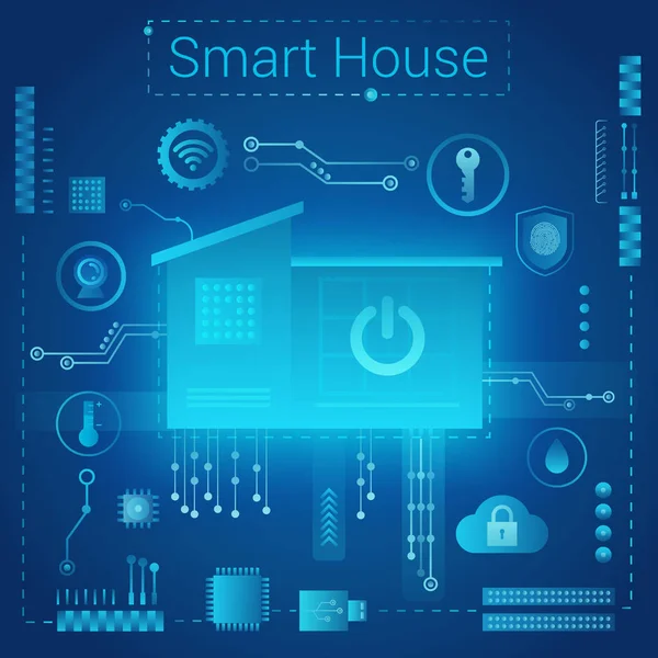 Slimme huis modern absract lichte stijl concept. Slimme huis in microchip trajecten futuristische achtergrond. Internet van dingen Iot technologie. — Stockvector