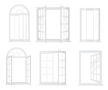 Beyaz gerçekçi windows izole vektör kümesi.