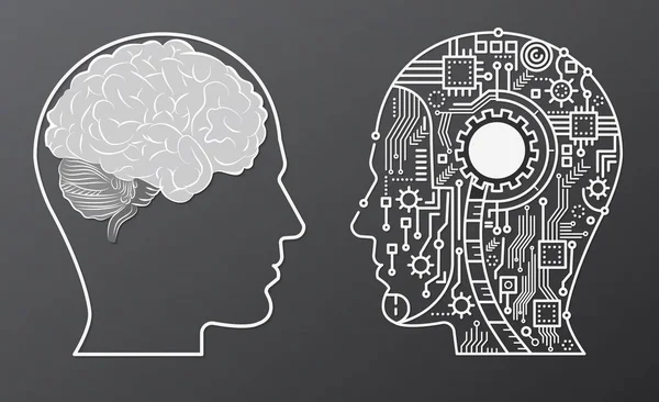 Голова мозку людини зі штучним інтелектом ілюстрація концепції голови робота . — стоковий вектор