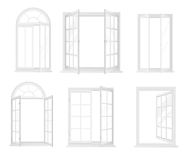 Vector set of white realistic windows isolated.