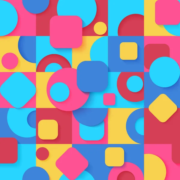 Sorunsuz pop art renkli soyut geometrik şekiller desen. Parlak renk çeşitli fayans dekor duvar kağıdı arka plan. — Stok Vektör