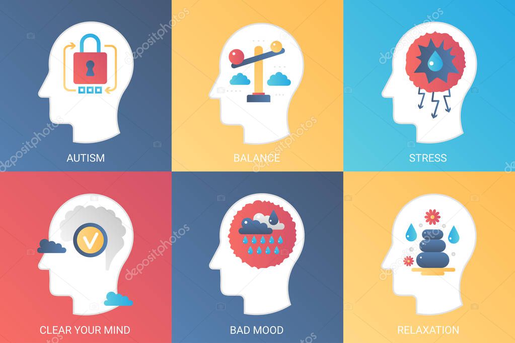 Vector Concept autism, balance, stress, clear mind, bad mood relaxation. Modern gradient flat style.