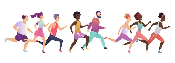 Correre a correre la gente. Concetto di gruppo sportivo. Varie persone corridori gruppo in velocità di movimento . — Vettoriale Stock