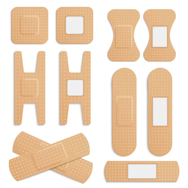 Vektor realistiska elastiska medicinska plåster, bandage elastiska medicinska plåster vektor set isolerat på den vita bakgrunden. — Stock vektor