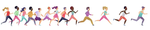 Laufende Menschen Joggen. Sport Gruppenkonzept ausgeführt. Menschen Athlet Maraphon Läufer Rennen, verschiedene Menschen Läufer. — Stockvektor
