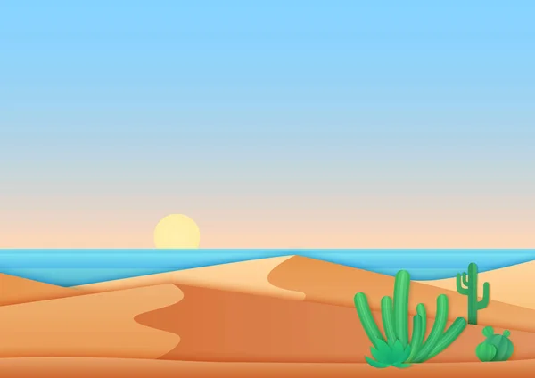 Flache einfache Gestaltung der Wüste in der Nähe des Ozeans Meer Landschaft Vektor Illustration. — Stockvektor