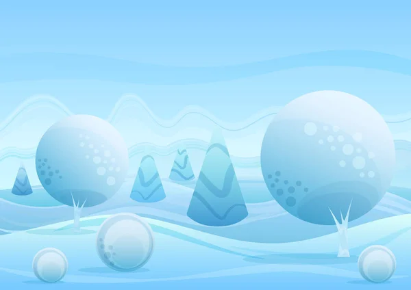 Fantazie, úžasné kreslené zimní krajina pozadí. Módní fradient plochý barevný vánoční vektorové ilustrace. — Stockový vektor