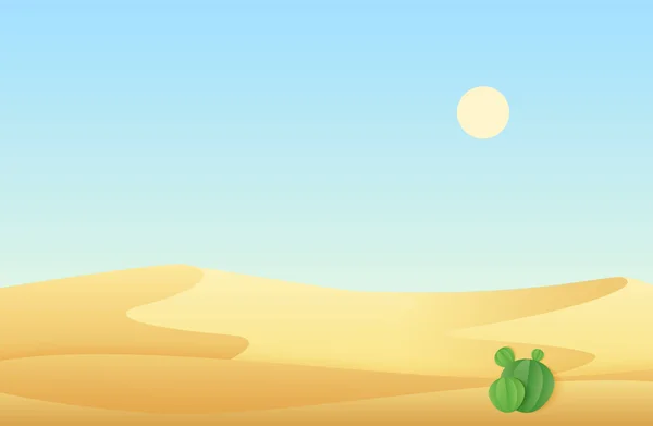 Dunas de areia do deserto com ilustração de vetor de paisagem de cacto . — Vetor de Stock