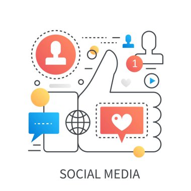 Sosyal medya, sosyal ağ, sosyal pazarlama kavramı vektör kavramı degrade düz renk ile trendy doğrultusunda.