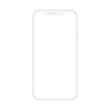 Yumuşak temiz beyaz smartphone boş beyaz ekran ile yeni sürümü. Gerçekçi vektör mockup telefon görsel UI app gösteri için.