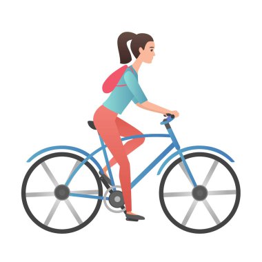 Trendy degrade renk vektör yetişkin genç kadın binicilik bisiklet izole.