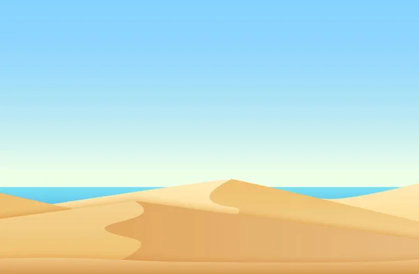 Trendy suave gradiente plano color estilo paisaje con desierto y océano mar playa vector ilustración . — Vector de stock