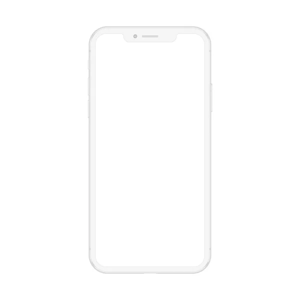 Nueva versión de teléfono inteligente blanco limpio suave con pantalla blanca en blanco. Vector realista mockup teléfono para demostración de aplicación ui visual . — Vector de stock