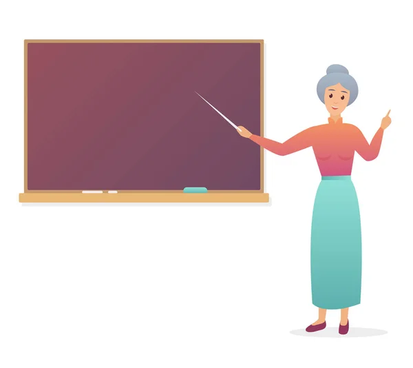 Alte Lehrerin in der Nähe der Tafel. trendy Farbverlauf Vektor Illustration der Großmutter Lehrer isoliert. — Stockvektor
