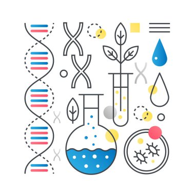 DNA araştırması, biyoteknoloji, genetik analiz vektör kavramı degrade düz renk ile trendy doğrultusunda.