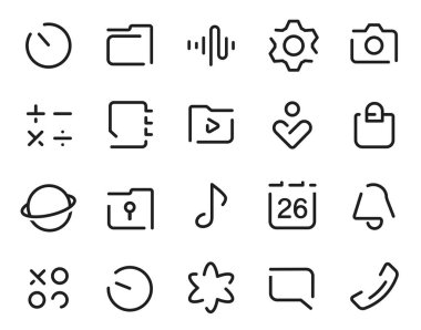 Kesikli anahat evrensel smartphone kullanıcı arabirimi Icons set. Düzenlenebilir kullanıcı arabirimi kontur simgesini. Web tasarım ve Web sitesi bir uygulama için ayarlanan vektör ince çizgi vektör simgesi.