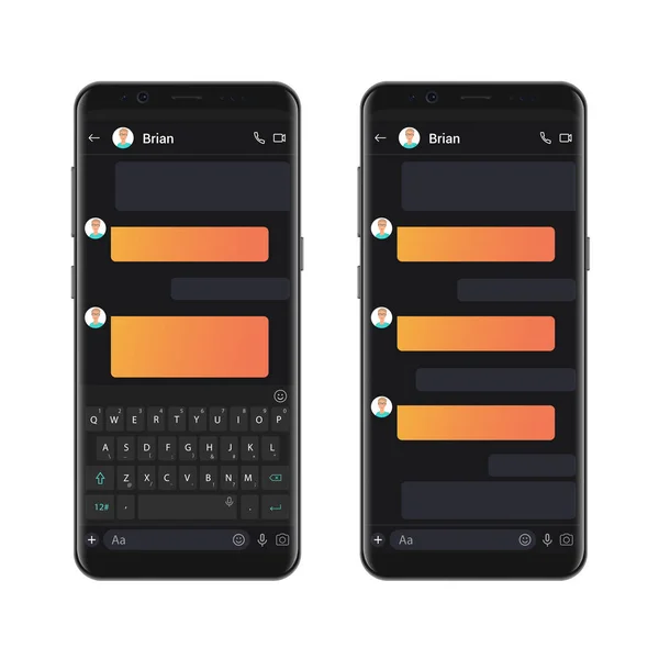 Smartphone dunkle Chat-Vorlage mit leeren Chat-Blasen. Vektor-SMS-Chat-Attrappe Dialoge Komponist. — Stockvektor