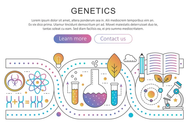 Plantilla panorámica póster de ingeniería genética, nanotecnología y concepto de biomodificación en la línea de gradiente plano de moda gradiente vector ilustración . — Archivo Imágenes Vectoriales