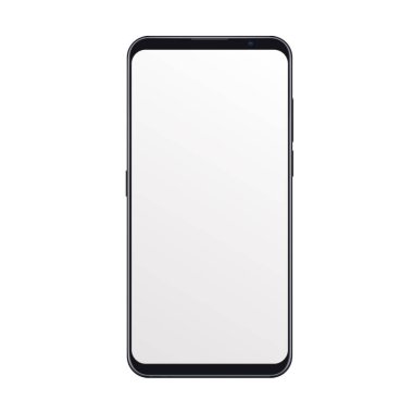 Gerçekçi trendy smartphone mockup ile izole beyaz zemin üzerine boş siyah perde. Herhangi bir Kullanıcı Arabirimi testi veya sunum için.