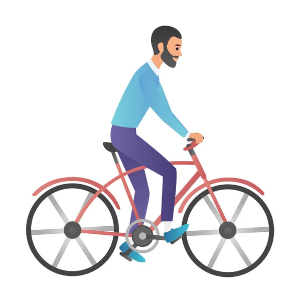 矢量卡通风格插图的人骑在自行车上孤立的白色背景。时尚卡通渐变风格. — 图库矢量图片