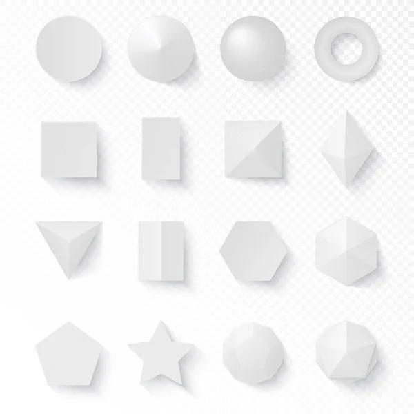 3d figuras de formas blancas suaves volumétricas conjunto. Vector realista primitivos con sombras . — Vector de stock
