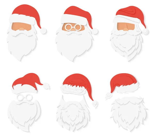 Santa Clause papier cuted style heads set. Logo de l'emblème Père Noël . — Image vectorielle