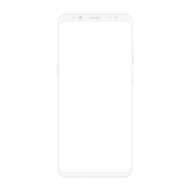 Yüksek kalite gerçekçi yeni yorum-in yumuşak temiz beyaz smartphone boş beyaz ekran ile. Gerçekçi vektör mockup telefon görsel UI app gösteri için.