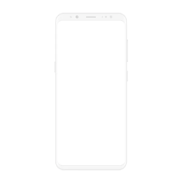 Nueva versión realista de alta calidad del teléfono inteligente blanco limpio suave con pantalla blanca en blanco. Vector realista mockup teléfono para demostración de aplicación ui visual . — Vector de stock