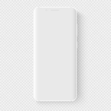 Tamamen yumuşak gerçekçi beyaz vektör smartphone. 3d gerçekçi telefon şablonu herhangi bir UI arayüz testi veya iş sunumu ekleme. Yumuşak sahte ile boş bir beyaz ekran yüzen.