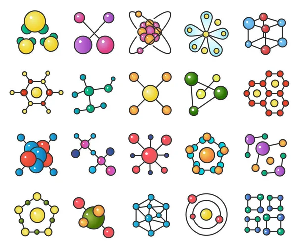 Conjunto de iconos de color de línea de color plano de moléculas . — Archivo Imágenes Vectoriales