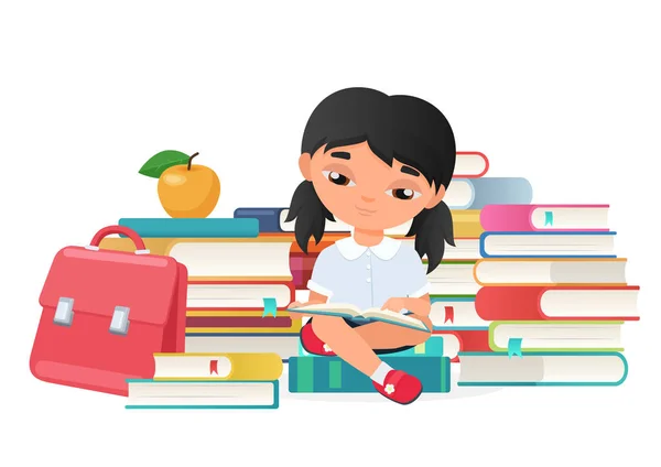 Carino bambina leggendo un libri isolati — Vettoriale Stock