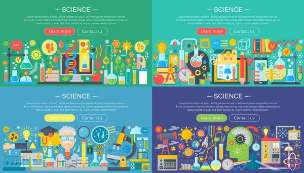 Science, laboratorium egale kleur sjablonen set. Vector chemie infographic concept achtergrond voor tijdschriften, affiches, flyear, boekomslag, banner. — Stockvector