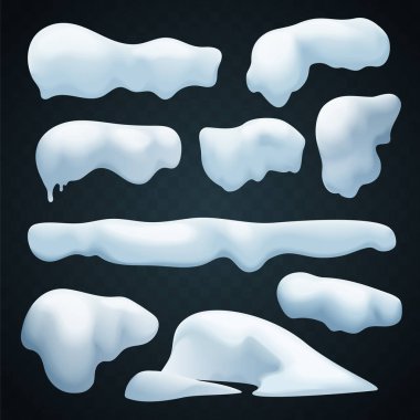 Kar kapaklar vektör ayarlayın. Gerçekçi rüzgârla oluşan kar yığını. Yeni yıl kış buz öğeleri koleksiyonu.