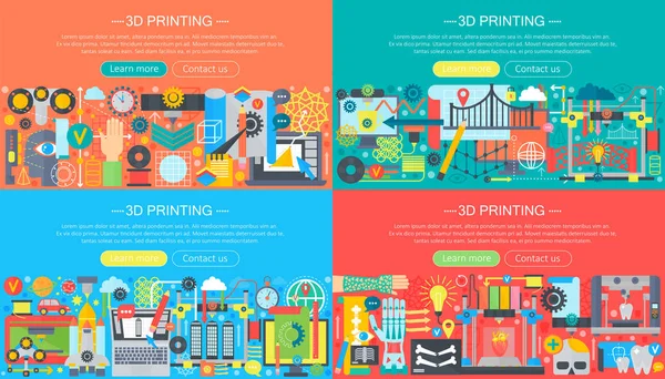 Volumetrische 3d printen en modellering concepten collectie. 3D compositing sjabloon bouwwijze, web kop vectorillustratie. — Stockvector