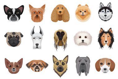 Köpek kafaları yüz ifadeleri vektör set çizgi film.