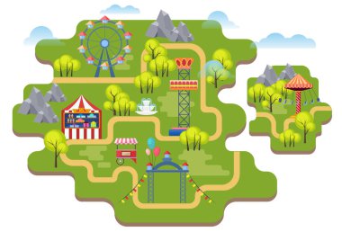 İzole karikatür vektör eğlence parkı harita arka plan.