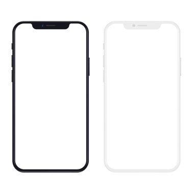 Siyah ve beyaz ince smartphone boş beyaz ekran ile yeni sürümü. Gerçekçi vektör çizim.