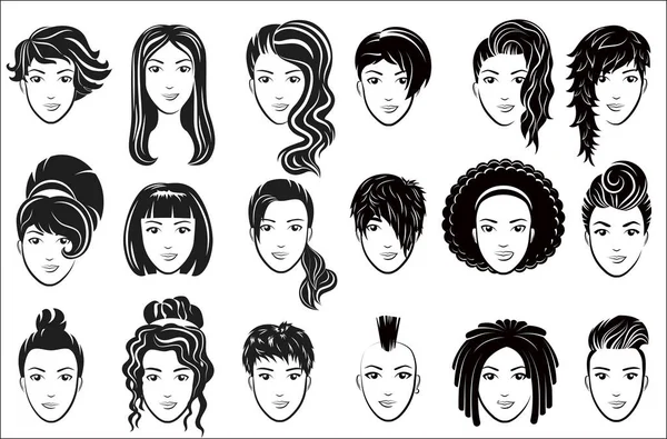 Female hairstyle icons set. Advertising elegant woman face logo. — Stock Vector