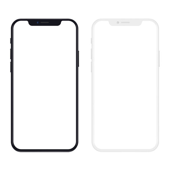 New version of black and white slim smartphone with blank white screen. Realistic vector illustration.
