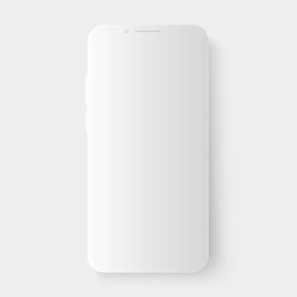 3D realistische weiße Vektor-Smartphone-Vorlage mit glattem Schatten. leerer leerer Bildschirm zum Einfügen eines beliebigen UI. Floating Phone Design Attrappe für Business-App-Präsentation. — Stockvektor