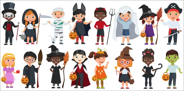 Cute Halloween kids beetje instellen vectorillustratie. — Stockvector