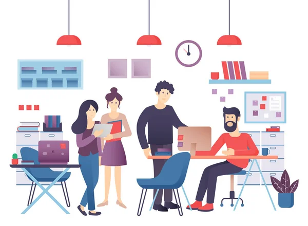 Concetto del moderno centro di coworking. Team creativo in un ambiente di lavoro condiviso. Persone in ufficio illustrazione vettoriale . — Vettoriale Stock
