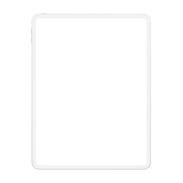 고품질의 부드러운 깨끗 한 흰색 태블릿 컴퓨터 빈 흰색 화면 현실적인 새로운 버전. 시각적 ui 애플 리 케이 션 데모에 대 한 현실적인 벡터 이랑 태블릿 패드. — 스톡 벡터