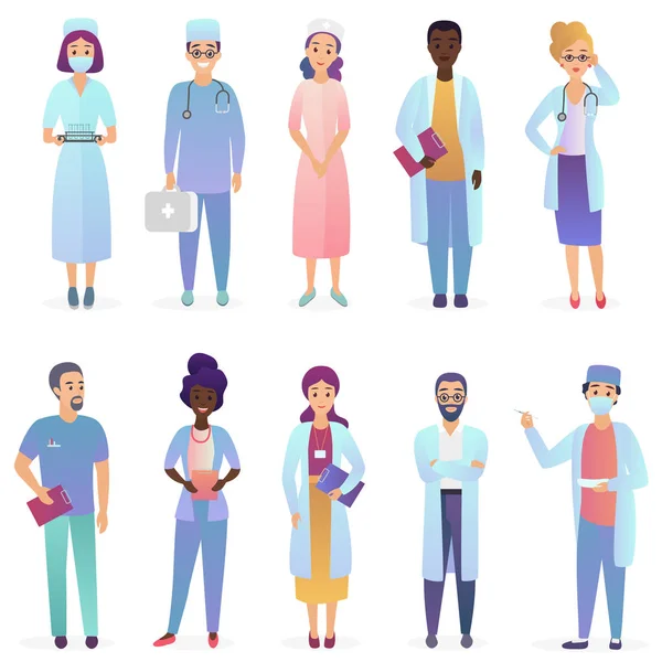 Cartoon Doctors. Medical workers team. Hospital staff set isolated. — Stock Vector