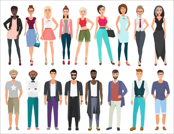 Young stylish fashion vector people characters set. — Stock Vector
