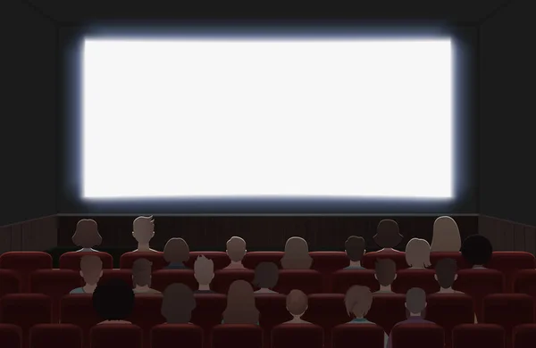 La gente viendo películas en la sala de cine ilustración vector interior. Vista trasera . — Archivo Imágenes Vectoriales