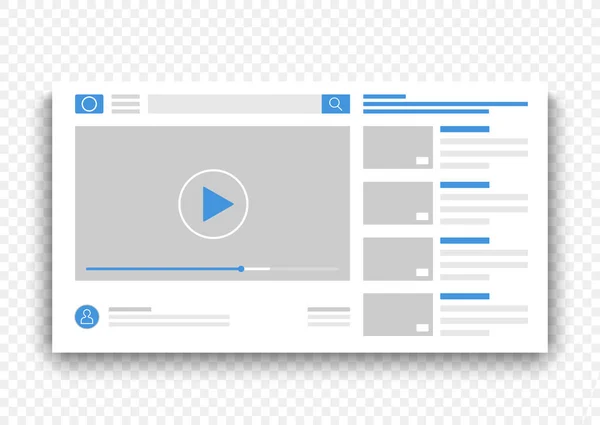 Finestra dell'interfaccia blu del lettore video del browser. Film online sul concetto di sito web illustrazione vettoriale . — Vettoriale Stock
