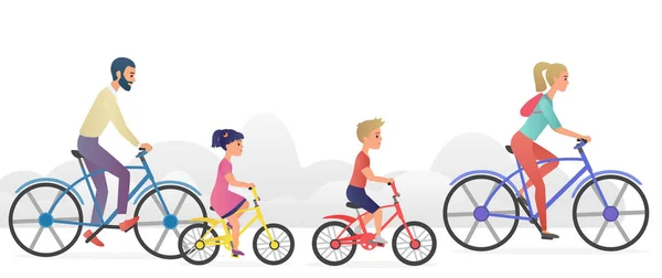 Eltern mit Kindern auf Fahrrädern Vektor Illustration. — Stockvektor