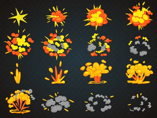 Cadres clés de la bombe dessin animé explosion animation. Illustration vectorielle Bang top et vue de face . — Image vectorielle